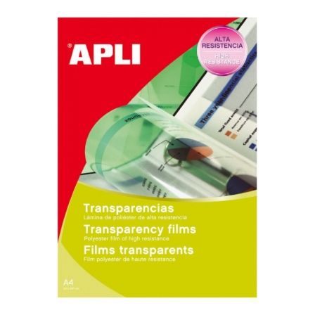 Apli Pack de 20 Transparencias A4 sin Banda para Láser